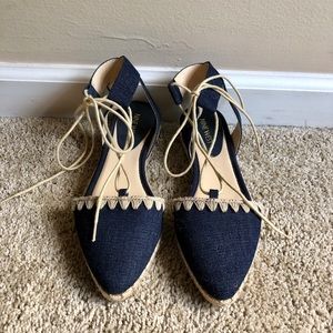 Denim and Cream Pointed Toe Flats